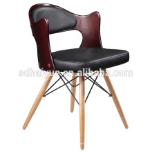 Hot selling black pu restaurant furniture with wooden legs